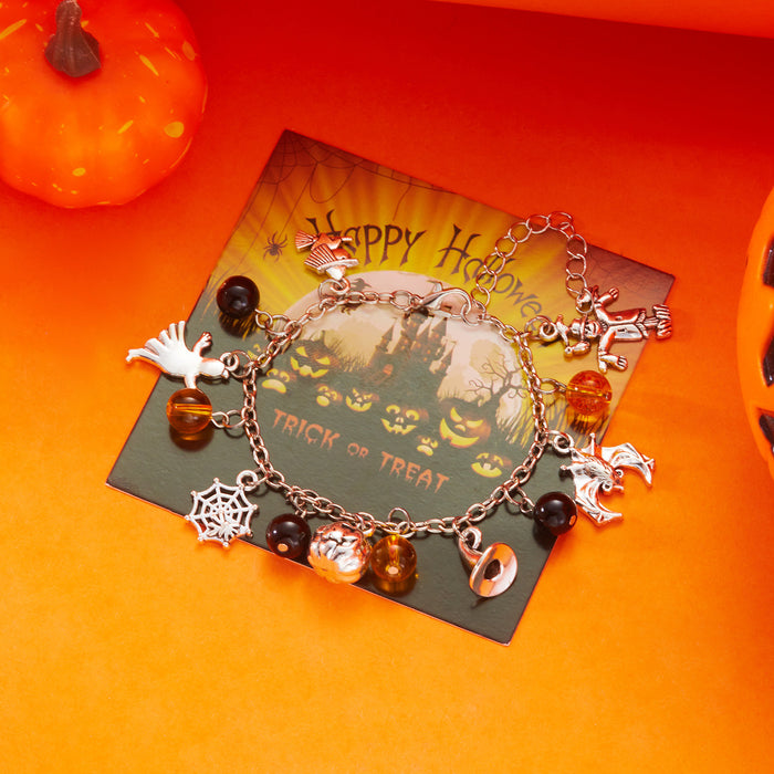 Wholesale  Pumpkin Skull Pendant Bracelet Colorful Beaded Diamond  Ghost Horror Bracelet