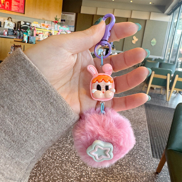 Wholesale Cartoon soft cute fur ball little girl keychain creative cute little flower fur ball couple bag gift pendant