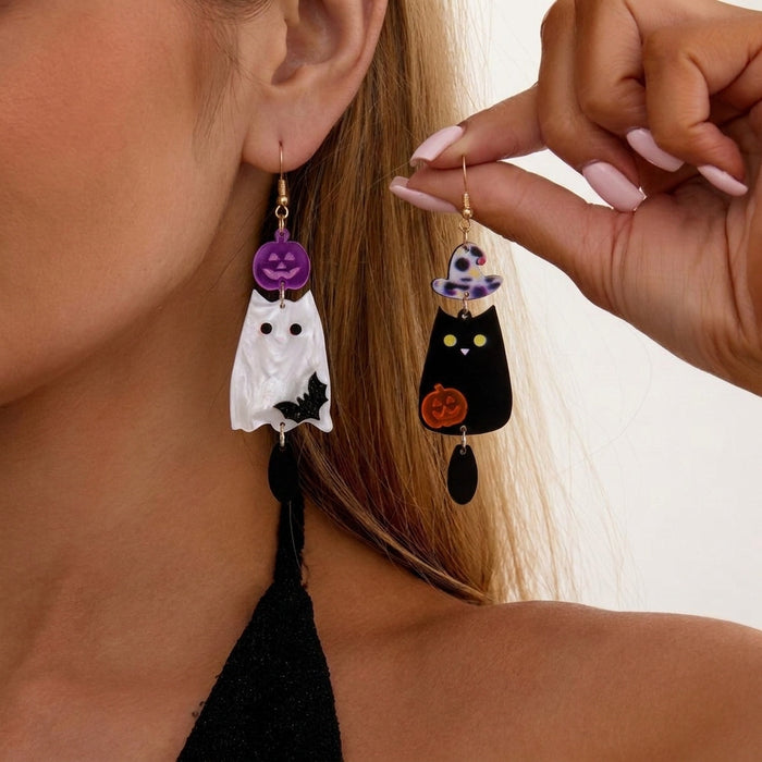 Wholesale Acrylic Ear Studs Cartoon White Skull Ghost Design Party Jewelry