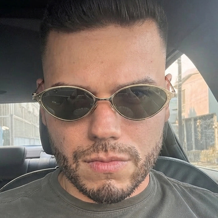 Wholesale Retro Oval Metal Sunglasses UV400 Fashion Accessory Trendy Full Rim Black Frame Gray Lenses