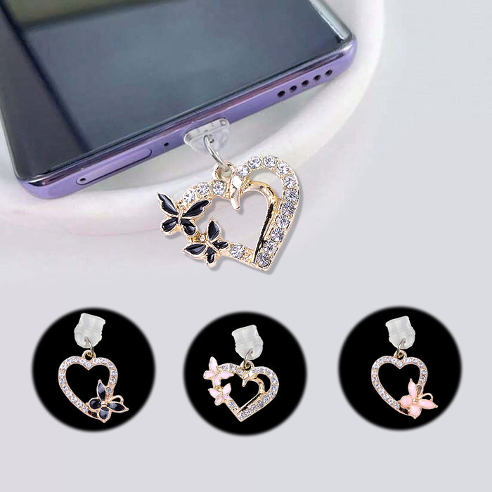 Wholesale Alloy diamond-encrusted heart and butterfly pendant for Mobile Phone Stands