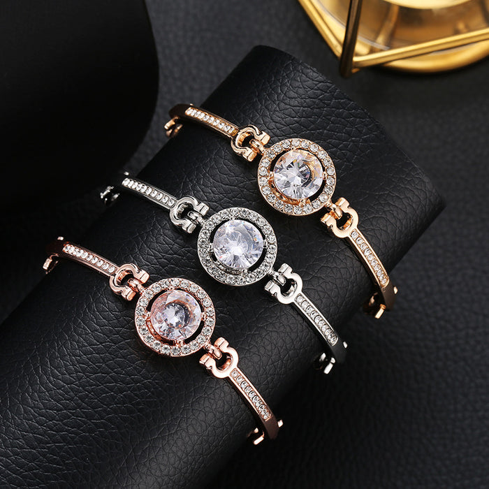 Wholesale Fashion Full Diamond Gem Bracelet Women's Simple Eight Arrows Heart-piercing Zircon Bracelet Jewelry