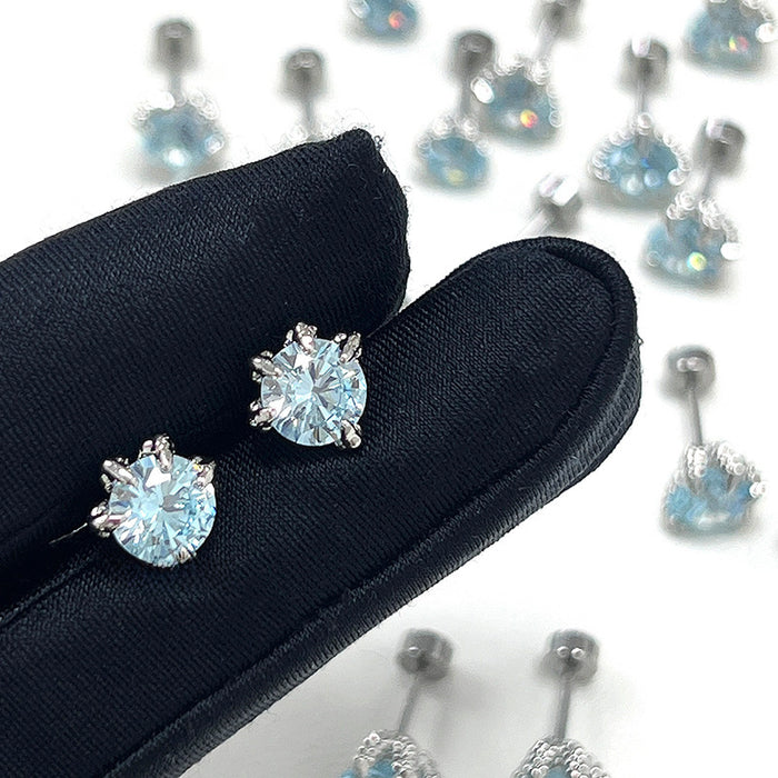 Wholesale Freshwater blue stud titanium steel flat bottom stud earrings for women, non removable