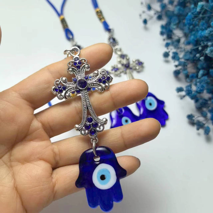 Wholesale Devil's Eye Blue Eye Diamond Cross Good Luck Decoration Pendant Car Hanging