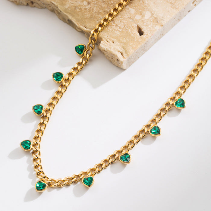 Wholesale Fashion Color Love Rhinestone Pendant Titanium Necklace Stainless Steel Accessories