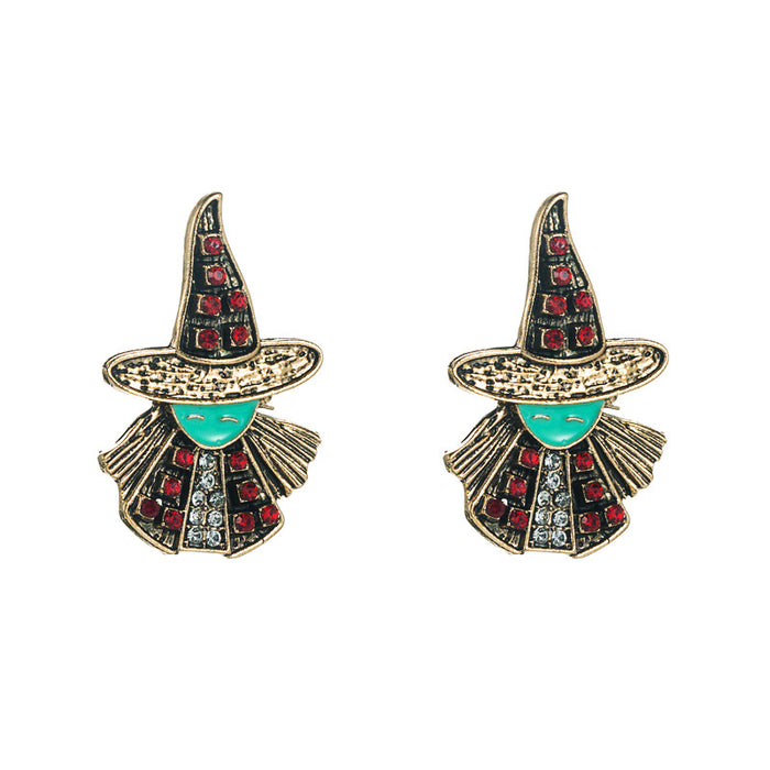 Wholesale Halloween Alloy Diamond Cartoon Witch Earrings Women's Dark Wind Halloween Classic Gift Earrings