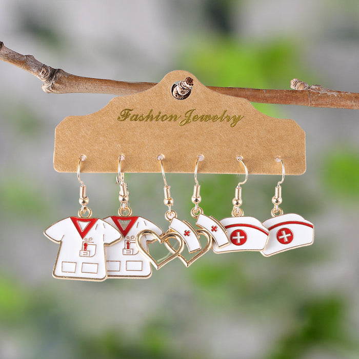 Wholesale Nurse Themed Earring 3 Pairs Set Alloy Electroplated Fashion Accessory Gift