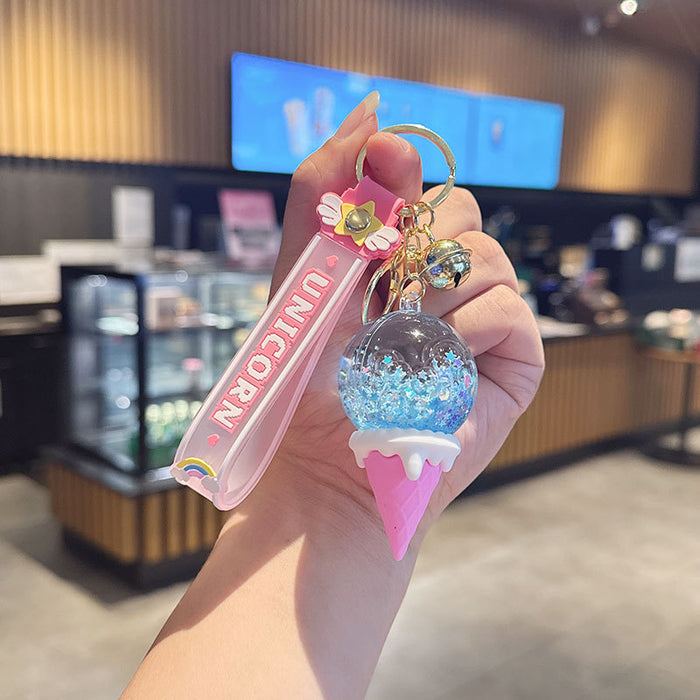 Wholesale New Oil Flowing Sand Bottle Keychain Night Light Backpack Small Pendant Cartoon Wishing Drifting Bottle Keychain
