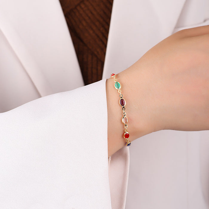 Wholesale Colorful gemstone necklace, collarbone chain, simple double-sided diamond bracelet, rainbow crystal, women's high-end accessory