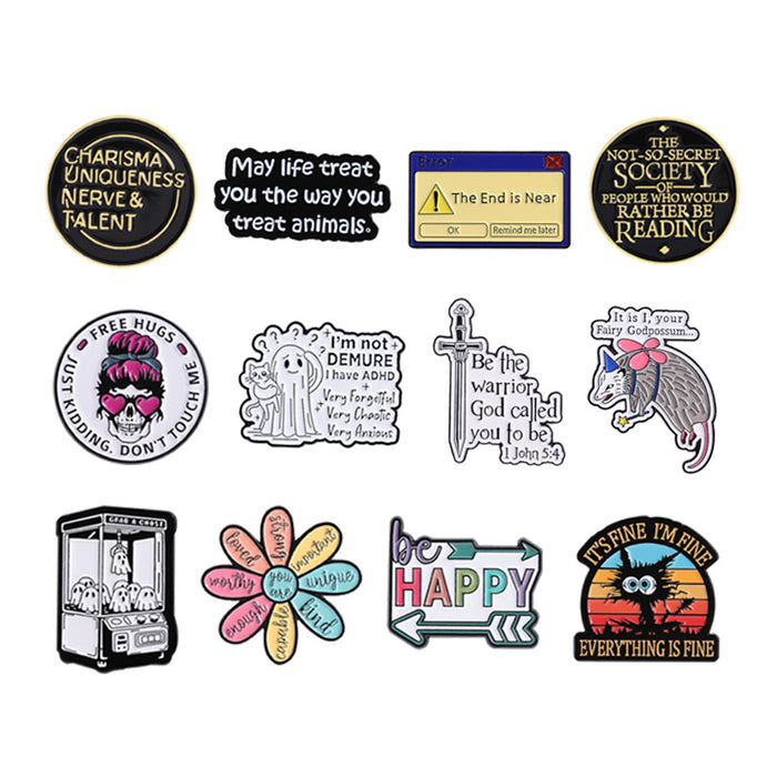 Wholesale Cartoon inspirational English quote brooch