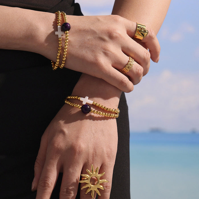 Wholesale Stainless steel round bead handmade bead bracelet with cross shaped personalized bracelet plating