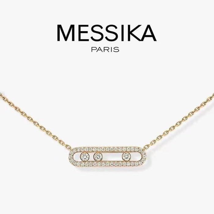 Wholesale Necklace women's three diamond sliding full diamond design gold-plated high-end versatile women's collarbone chain
