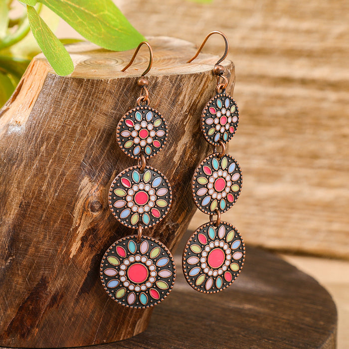 Wholesale Dripping Glaze Alloy Earrings Retro Ethnic Style Geometric Design MOQ≥2