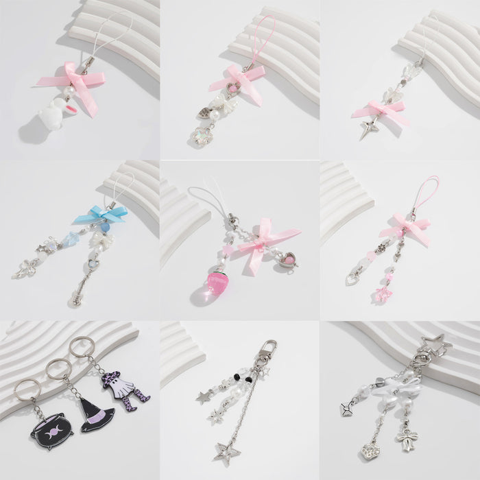 Wholesale Jewelry bow keychain pentagram alloy glass bead pendant