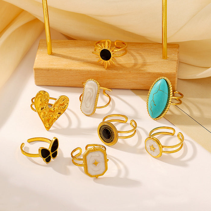 Wholesale Drip oil titanium steel ring, simple and luxurious geometric octagonal star heart stainless steel ring