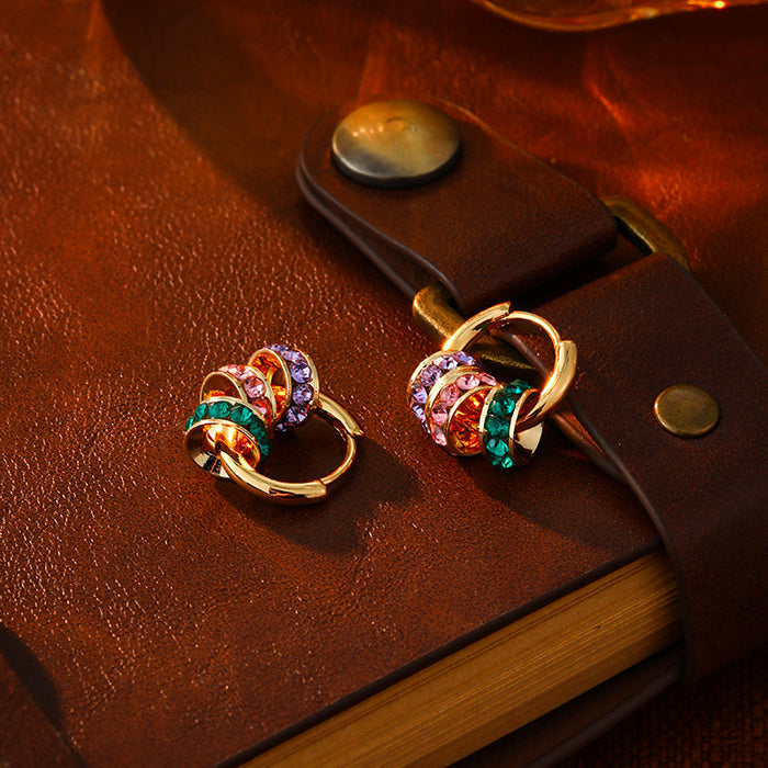 Wholesale Colorful zircon hoop earrings for women,  simple three-color necklace,  elegant earrings