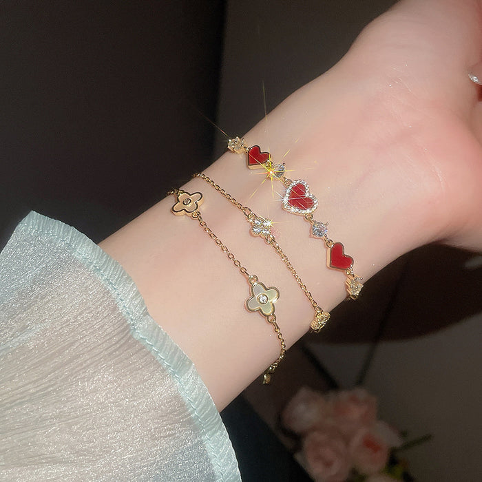 Wholesale Gold Plated Zircon Heart Bracelet Stylish Women' s Fashion Accessory