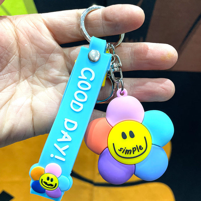 Wholesale Personalized and Creative Colorful Smiling Face Flower Cute Cartoon Keychain Pendant Dropping PVC Car Key Pendant