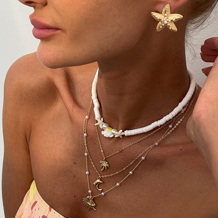 Wholesale Jewelry Fashion Ocean Style Soft Pottery Shell Pendant Necklace