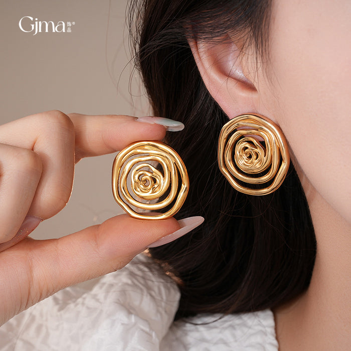 Wholesale Titanium Steel Stainless Steel Irregular Ring Twisted Earrings Earrings