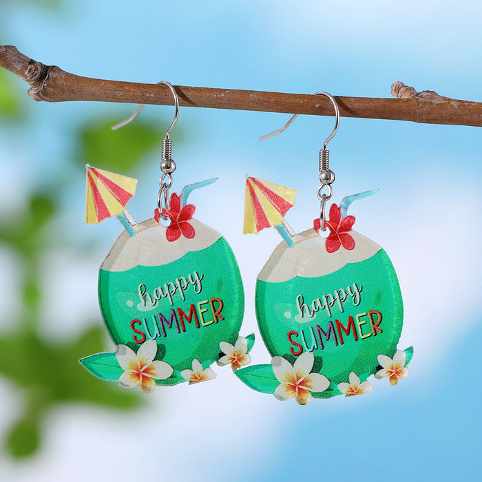 Wholesale Holiday Style Color Sun Watermelon Juice Acrylic Letter Pendant Earrings Beach Holiday Earrings