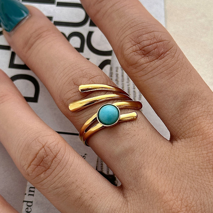 Wholesale Stainless Steel Gold Turquoise Adjustable Rings