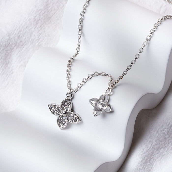 Wholesale Jewelry simple and versatile alloy diamond inlaid flower collarbone chain necklace pendant sweater chain