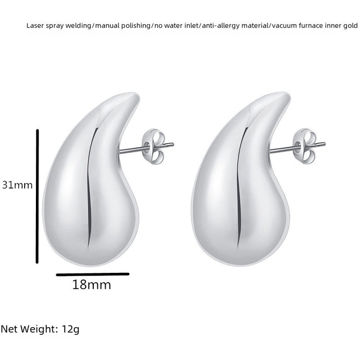 Wholesale High end stainless steel hollow earrings, light luxury Feng Shui drip earrings, smooth titanium steel plating