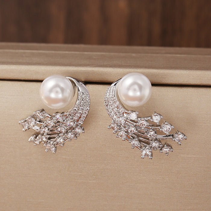 Wholesale High end pearl full diamond earrings, fashionable and exquisite, versatile and stylish for daily use, with niche design accessories