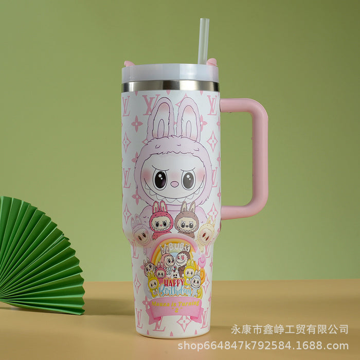 Wholesale 40oz Stainless Steel Thermal Insulation Cup Cartoon Car Cup with Handle and Straw