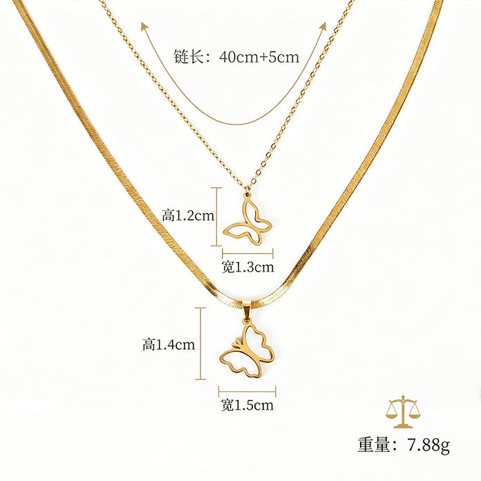 Wholesale Stainless Steel Geometric Butterfly Heart Tassel Necklace MOQ≥5