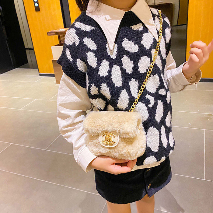 Wholesale Plush small square bag, stylish chain crossbody bag