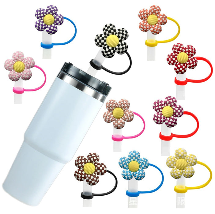 Wholesale Colorful flower shaped straw cap 8/10mm reusable water cup straw stopper straw cap in stock