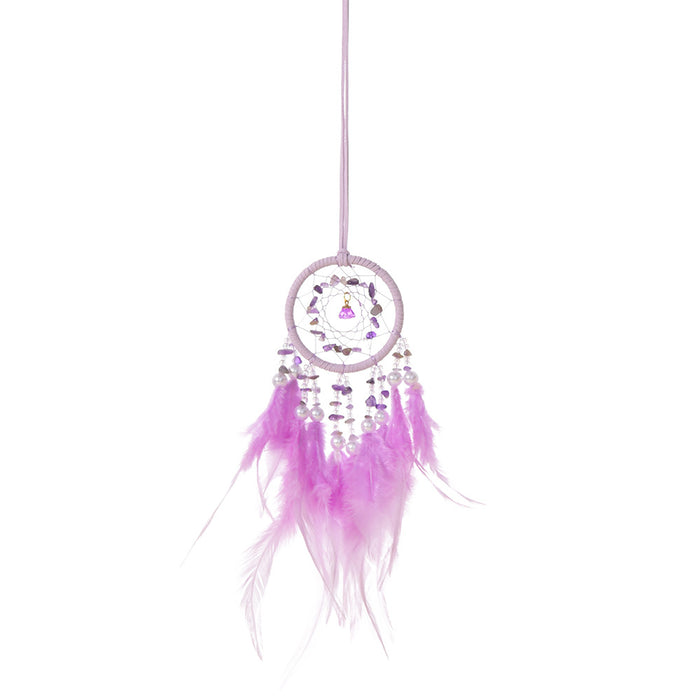 Wholesale Crystal car pendant exquisite interior decoration feather dream catcher net wind chime rearview mirror interior decoration