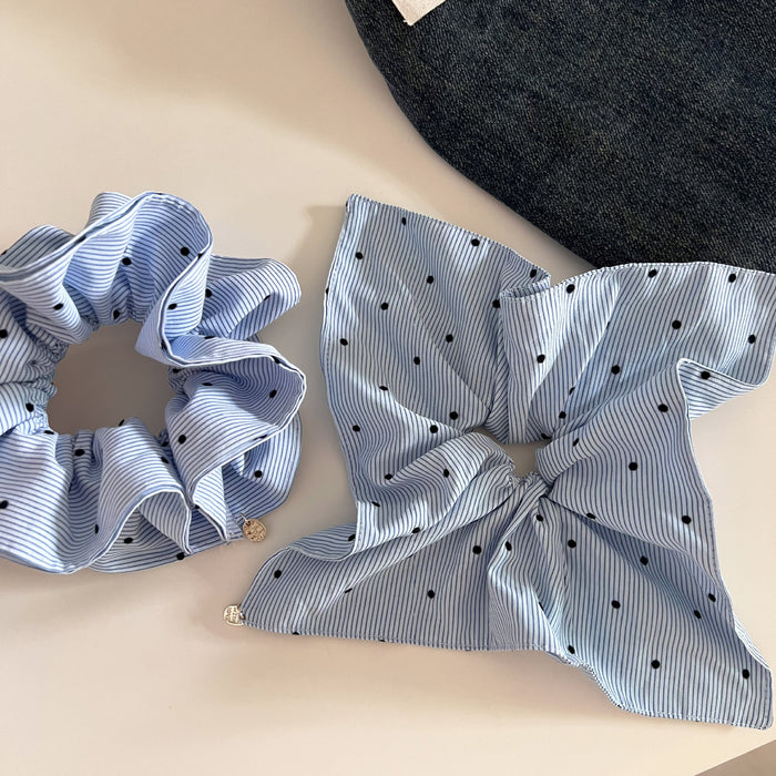 Wholesale Blue striped polka dot gold pendant, double-layer versatile square scarf ring, temperament hair tie hair accessory