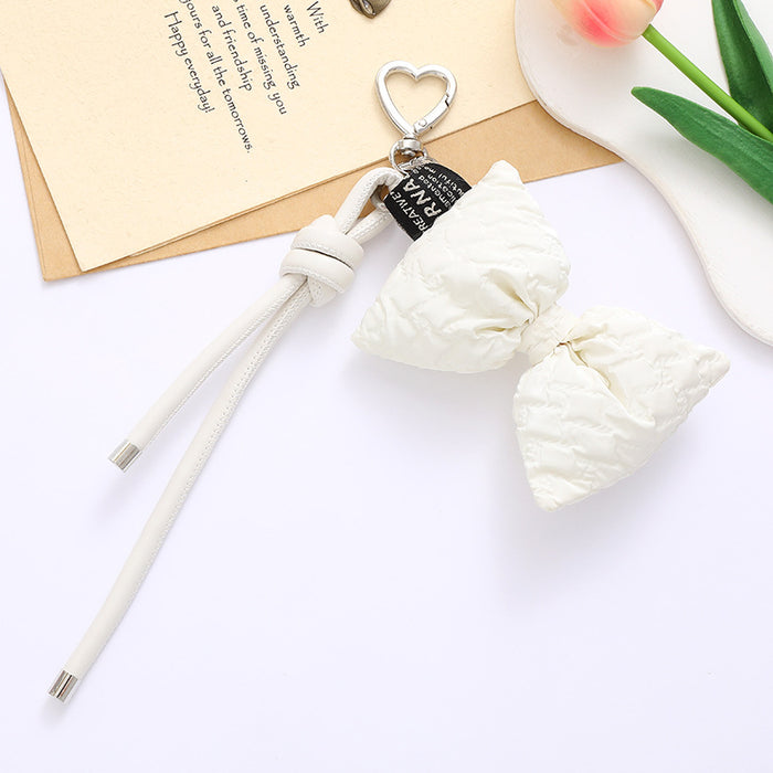 Wholesale Leather bow heart pendant luggage keychain lanyard accessories single buckle tassel pendant accessories