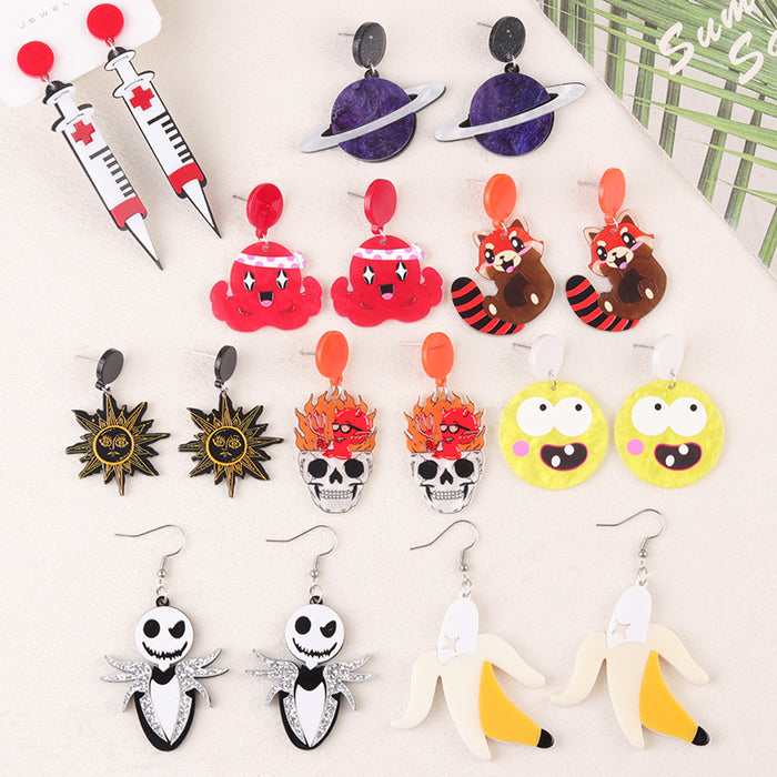 Wholesale  Funny Earrings Syringe Acrylic Earrings Sun Banana Planet Earrings Ear Accessories