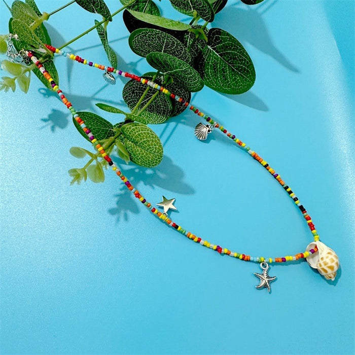 Wholesale Bohemian Style Colorful Rice Beads Conch Star Pendant Handmade Beaded Necklace JDC-NE-LiR003