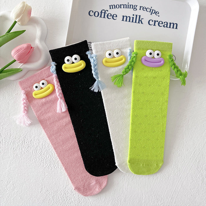 Wholesale Thin children' s socks mid-tube socks  cute long socks  funny braids pile socks