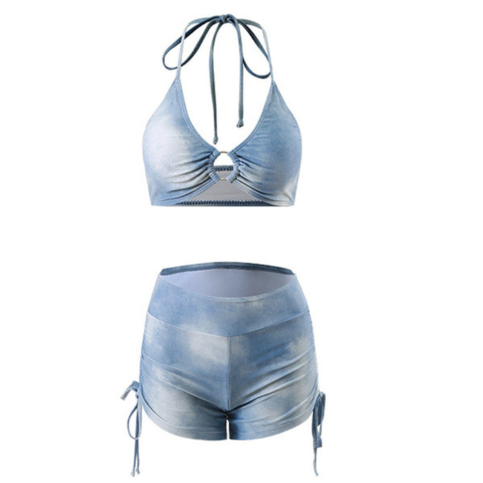 Wholesale Tie dye split bikini top sexy swimsuit three piece set
