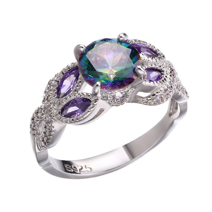 Wholesale Rainbow Waterdrop Oval Zircon Ring