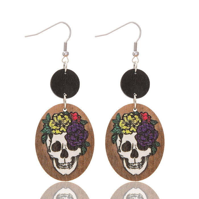 Wholesale  Flower Skull Pumpkin Earrings Simple Fashion Wooden Earrings