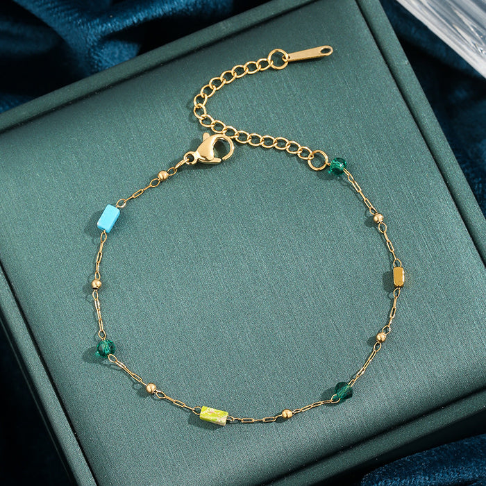 Wholesale New titanium steel bracelet with stainless steel inlaid with colored stones and zircon, fashionable and versatile bracelet accessory