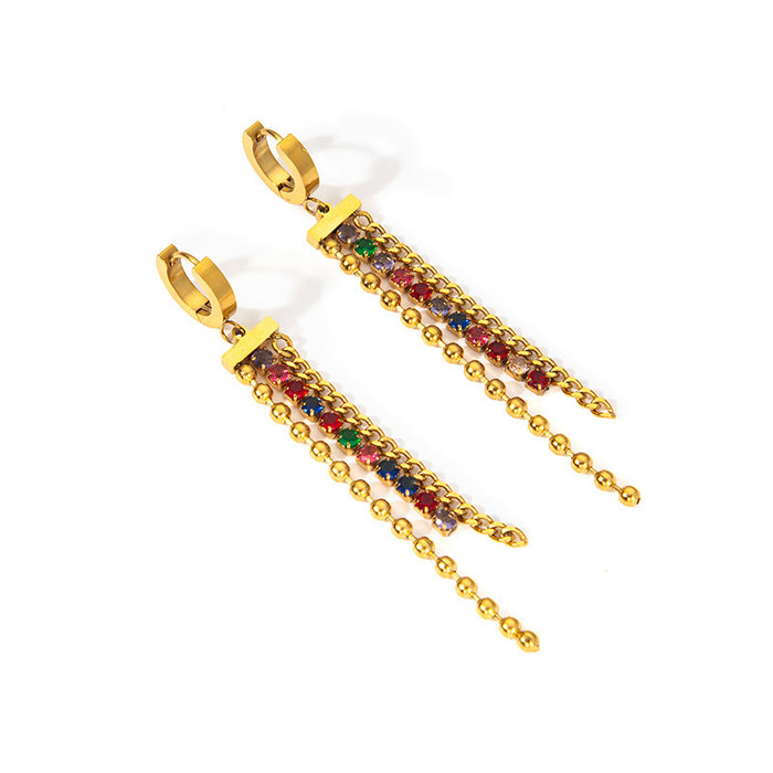 Wholesale Stainless steel chain colored diamond earrings