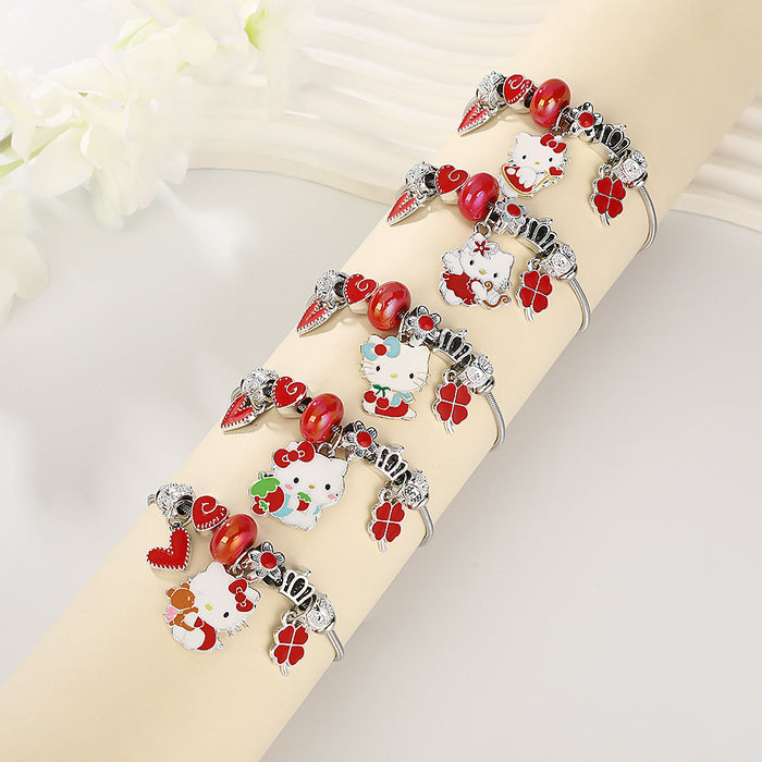 Wholesale Cartoon beaded heart and lucky four-leaf clover adjustable bracelet