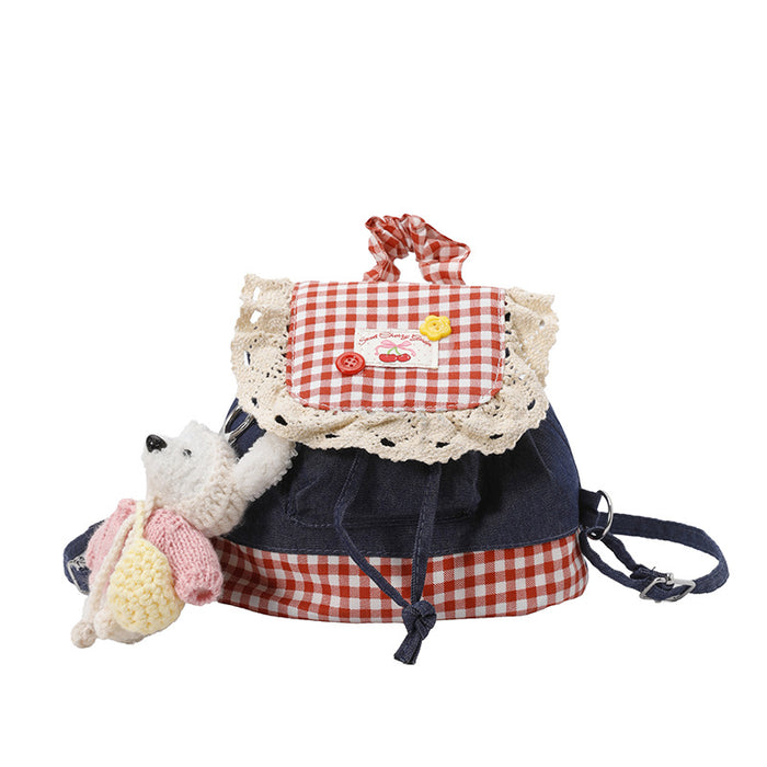 Wholesale Canvas Backpack Blue Contrast Plaid Street Fashion