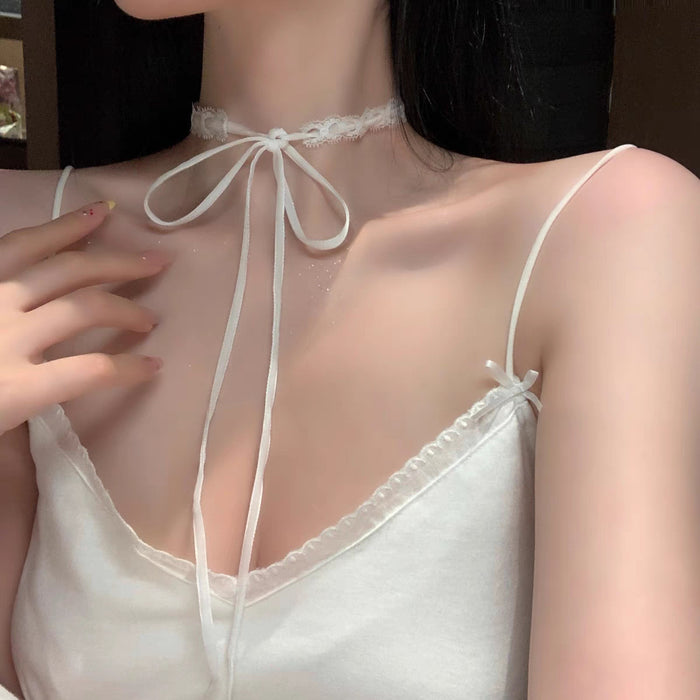 Wholesale Sweet Cool White Lace Strap Necklace Women's Choker Hot Girl Style Long Collar Vintage Design Sense Streaming Necklace Chain