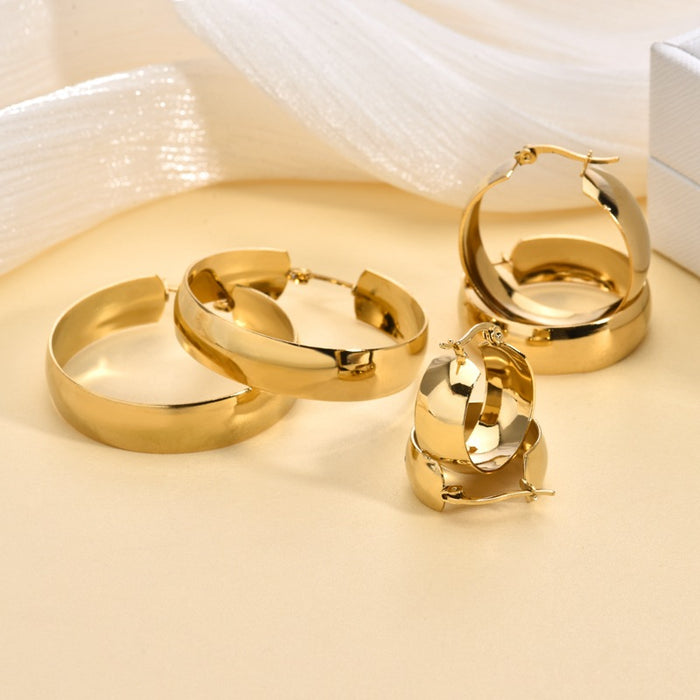 Wholesale Round Stainless Steel Earrings Widened Metal Earrings