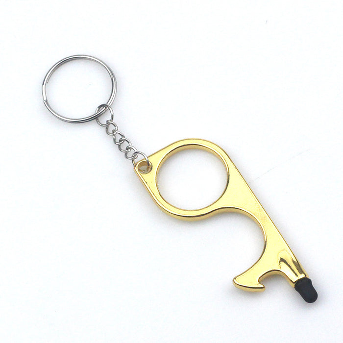 Wholesale Gold Electroplated Metal EDC Multi Function Touchless Door Opener Keychain Car Key Accessory Boutique Resale
