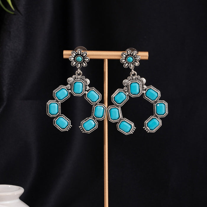 Wholesale Turquoise Flower Pendant Bohemian Ethnic Style Earrings